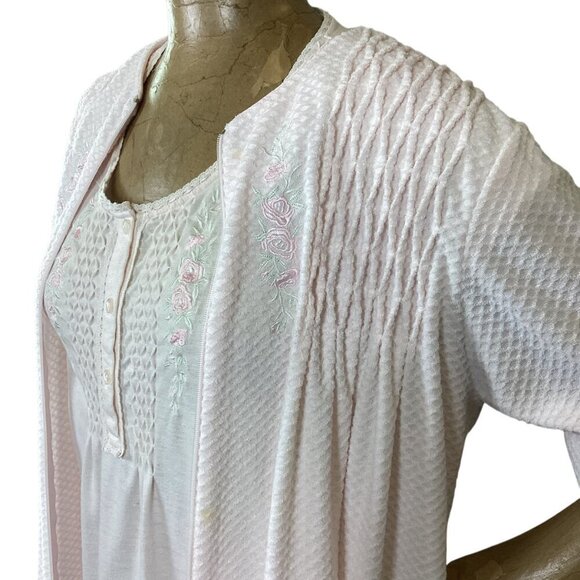Vtg Miss Elaine 2 Piece Nightgown & Robe Set Embroidered Flowers S Pink #326E - Picture 3 of 12
